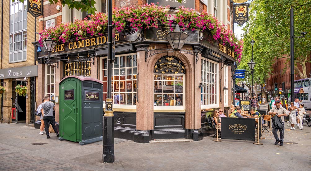 English Loo | English Loo outside of a corner pub in a european city.