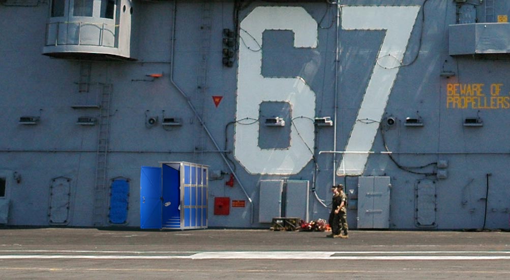 Skycrapper Portable Toilet | The Skycrapper Portable Toilet on the Deck of an Aircraft Carrier.