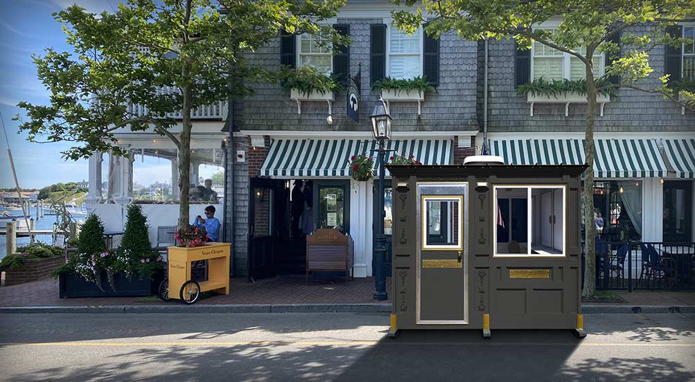 Valet Key Booth 32 | Valet Key Booth 32 in front of a restaurant in New York.